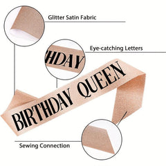 Rose Golden Party Sash Birthday Queen Glitter Birthday Sash For Women
