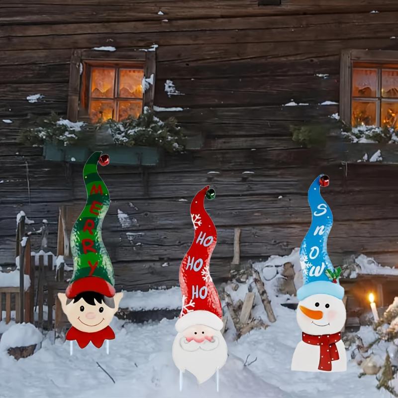 3pcs Christmas Garden Stakes Snowman Santa Claus Christmas Yard Signs