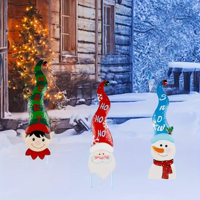 3pcs Christmas Garden Stakes Snowman Santa Claus Christmas Yard Signs