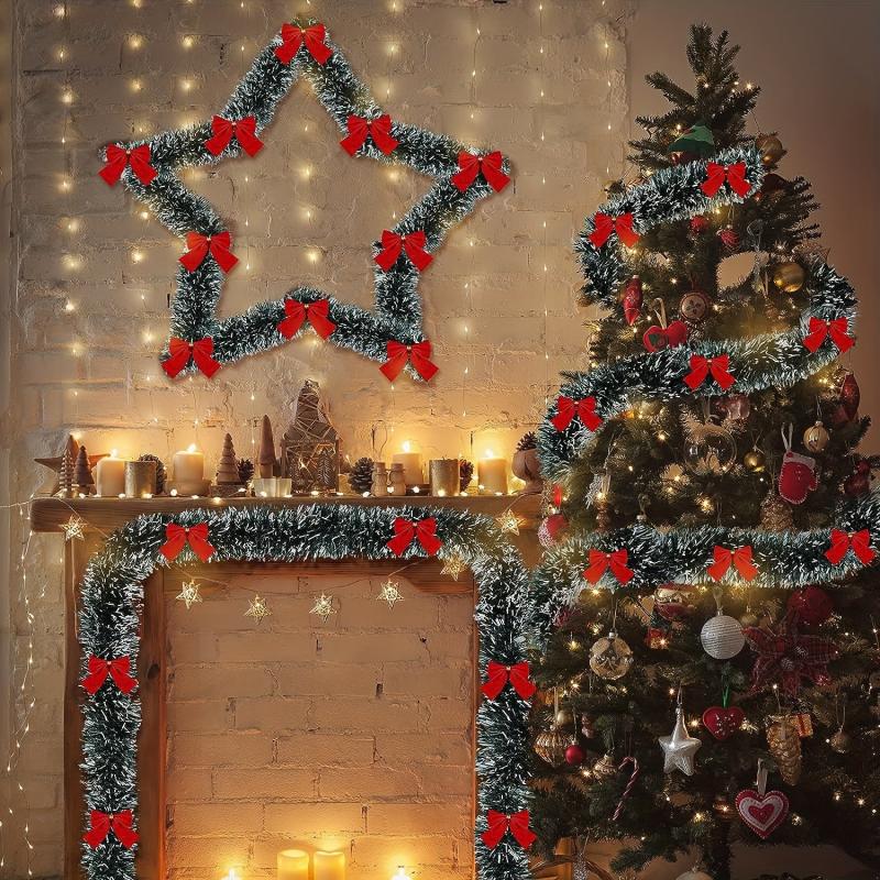 2pcs 6 6ft Rattan Dark & 10 Red Bows Christmas Decoration Strips