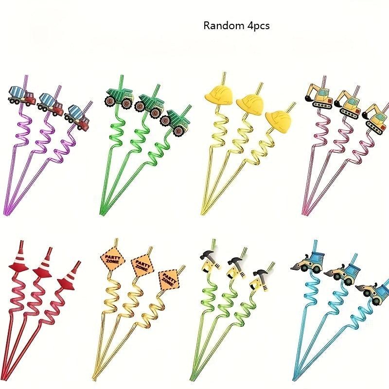4pcs Reusable Excavator Plastic Straws Construction Theme Party Favors