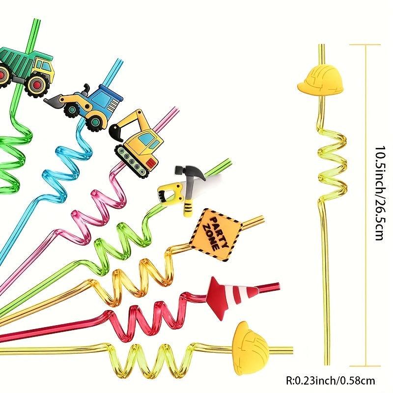 4pcs Reusable Excavator Plastic Straws Construction Theme Party Favors