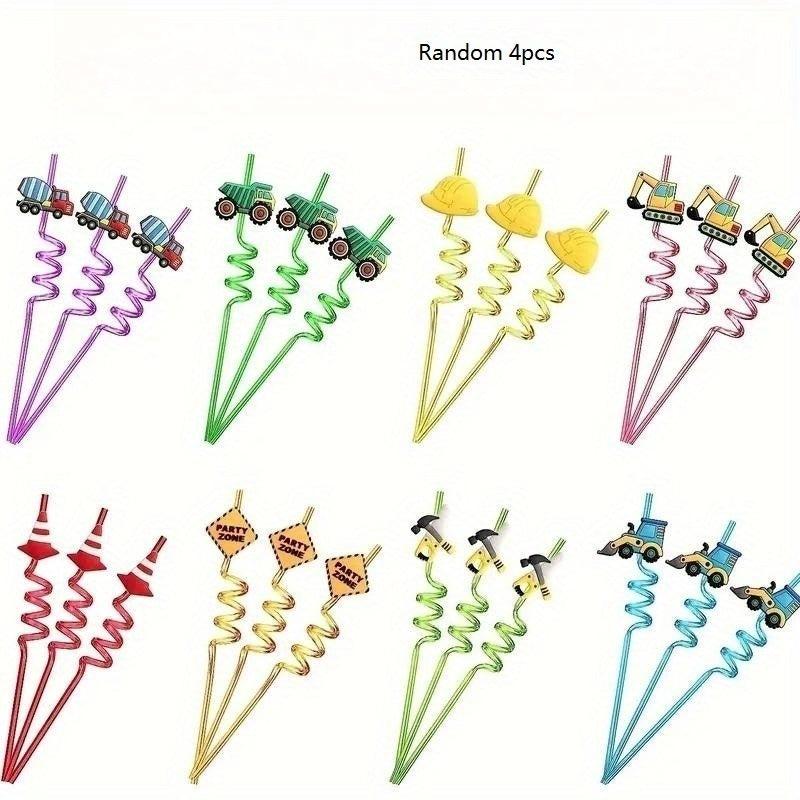 4pcs Reusable Excavator Plastic Straws Construction Theme Party Favors