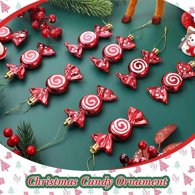 6pcs Glitter Candy Ornaments Hanging Candy Cane Ornaments For Christmas Tree