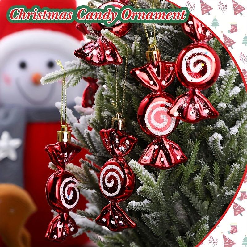 6pcs Glitter Candy Ornaments Hanging Candy Cane Ornaments For Christmas Tree