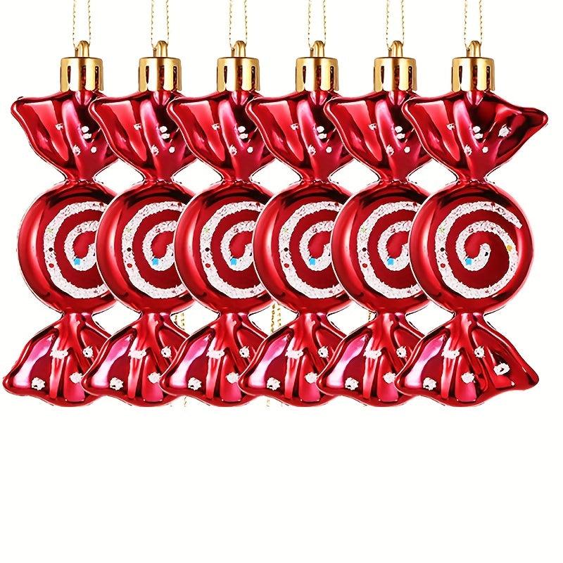 6pcs Glitter Candy Ornaments Hanging Candy Cane Ornaments For Christmas Tree
