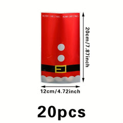 20pcs Christmas Red Candy Bag Gift Bag Funny Pattern Holiday Treat Bag