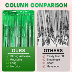 3pcs Green Foil Tassel Backdrop Curtains 3.3x6.5ft