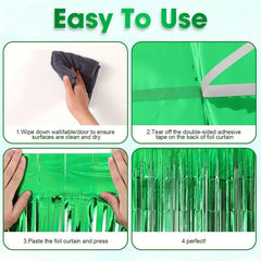 3pcs Green Foil Tassel Backdrop Curtains 3.3x6.5ft
