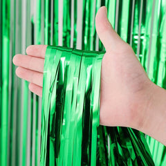 3pcs Green Foil Tassel Backdrop Curtains 3.3x6.5ft