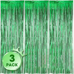 3pcs Green Foil Tassel Backdrop Curtains 3.3x6.5ft
