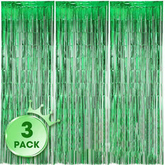 3pcs Green Foil Tassel Backdrop Curtains 3.3x6.5ft