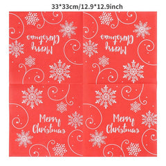 20pcs Christmas Red Snowflake Printed Napkins Holiday Party Supplies