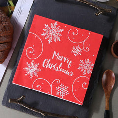 20pcs Christmas Red Snowflake Printed Napkins Holiday Party Supplies
