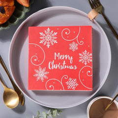 20pcs Christmas Red Snowflake Printed Napkins Holiday Party Supplies