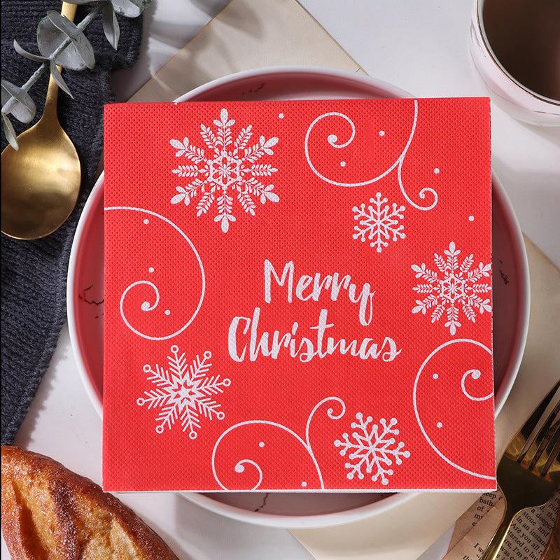 20pcs Christmas Red Snowflake Printed Napkins Holiday Party Supplies
