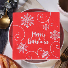 20pcs Christmas Red Snowflake Printed Napkins Holiday Party Supplies