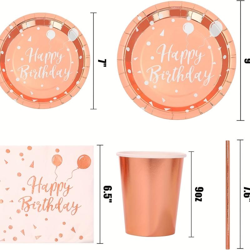 10pcs Rose Golden Birthday Plates And Napkins Party Supplies for Girls Birthday