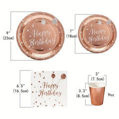 10pcs Rose Golden Birthday Plates And Napkins Party Supplies for Girls Birthday
