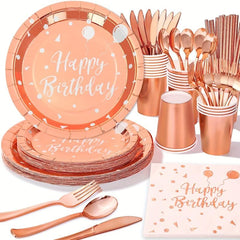 10pcs Rose Golden Birthday Plates And Napkins Party Supplies for Girls Birthday