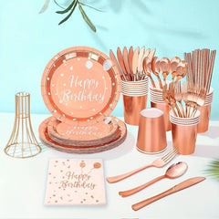 10pcs Rose Golden Birthday Plates And Napkins Party Supplies for Girls Birthday