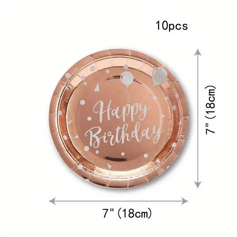 10pcs Rose Golden Birthday Plates And Napkins Party Supplies for Girls Birthday