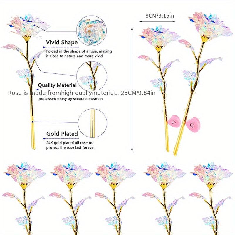 10pcs Rose Golden Crystal Artificial Rose Flower Christmas Wedding Gift