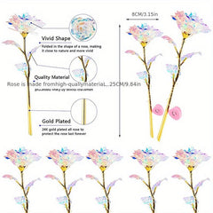 10pcs Rose Golden Crystal Artificial Rose Flower Christmas Wedding Gift