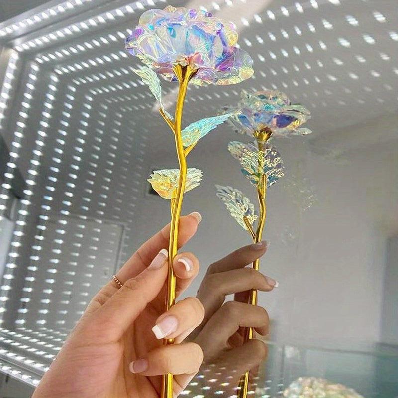 10pcs Rose Golden Crystal Artificial Rose Flower Christmas Wedding Gift