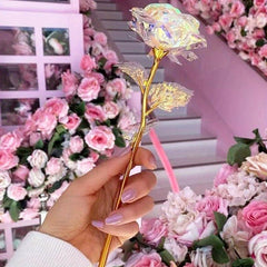 10pcs Rose Golden Crystal Artificial Rose Flower Christmas Wedding Gift