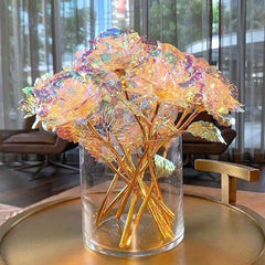 10pcs Rose Golden Crystal Artificial Rose Flower Christmas Wedding Gift