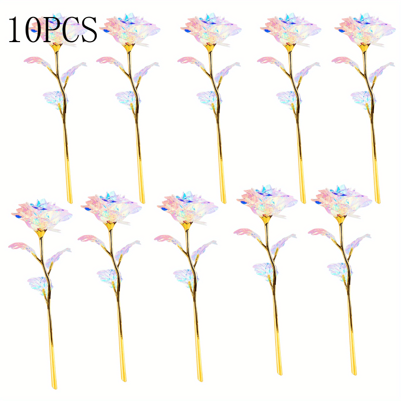 10pcs Rose Golden Crystal Artificial Rose Flower Christmas Wedding Gift
