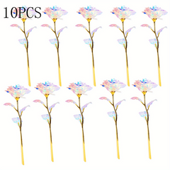 10pcs Rose Golden Crystal Artificial Rose Flower Christmas Wedding Gift
