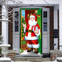 Christmas Man And Puppy Door Curtain Flag Outdoor Photo Props