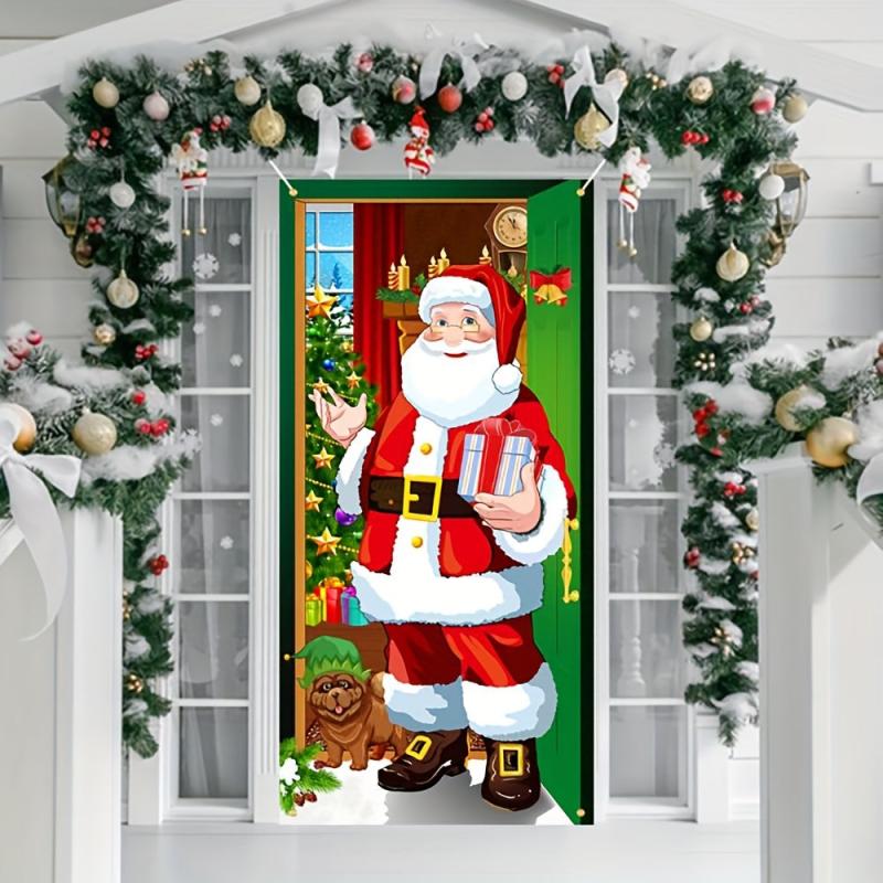 Christmas Man And Puppy Door Curtain Flag Outdoor Photo Props