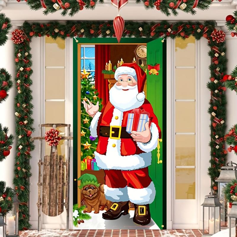 Christmas Man And Puppy Door Curtain Flag Outdoor Photo Props