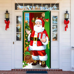 Christmas Man And Puppy Door Curtain Flag Outdoor Photo Props