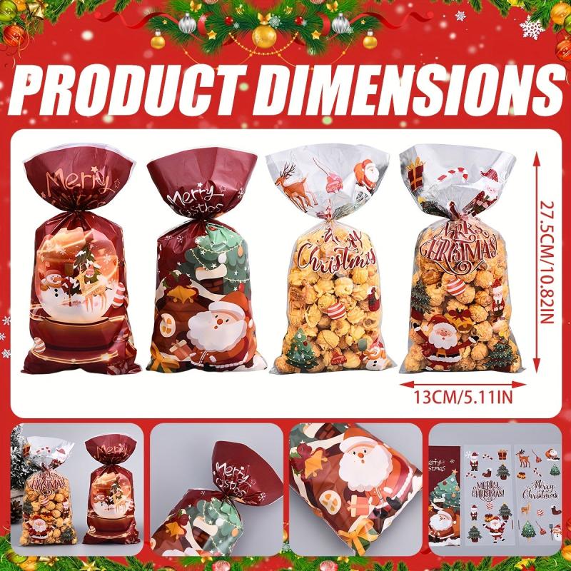 50pcs Christmas Candy Bags Cellophane Cookie Treat Bags With Twist Ties