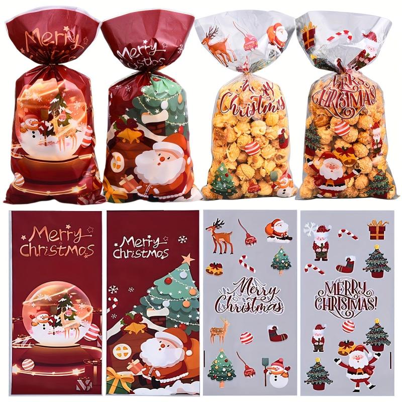 50pcs Christmas Candy Bags Cellophane Cookie Treat Bags With Twist Ties