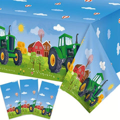 Tractor Car Theme Tablecloth Party Set for 8 People
