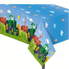 Tractor Car Theme Tablecloth Party Set for 8 People