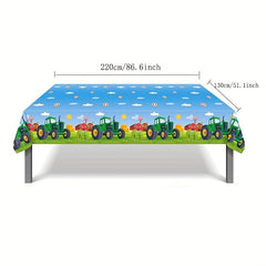 Tractor Car Theme Tablecloth Party Set for 8 People