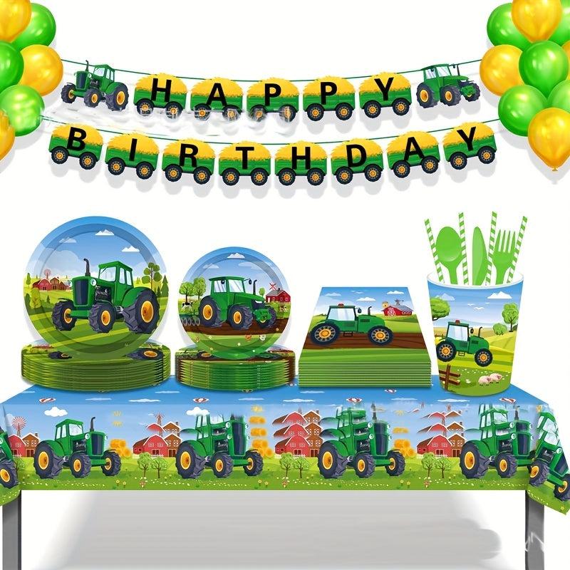 Tractor Car Theme Tablecloth Party Set for 8 People