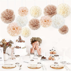 12 Champagne Tissue Paper Poms Creamy Paper Flowers For Celebrations