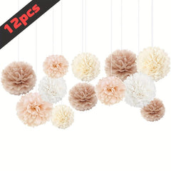 12 Champagne Tissue Paper Poms Creamy Paper Flowers For Celebrations