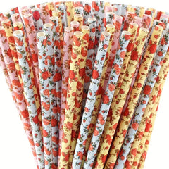 100pcs Mix Floral Paper Straws Eco Friendly Party Straws Vintage Designs