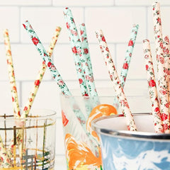 100pcs Mix Floral Paper Straws Eco Friendly Party Straws Vintage Designs