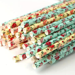 100pcs Mix Floral Paper Straws Eco Friendly Party Straws Vintage Designs