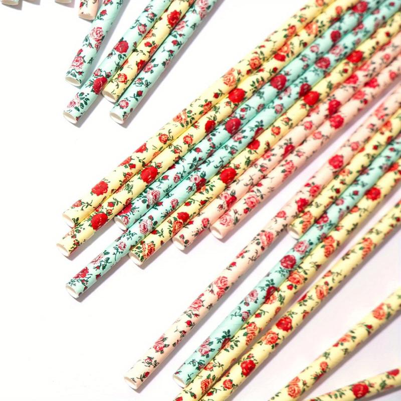 100pcs Mix Floral Paper Straws Eco Friendly Party Straws Vintage Designs
