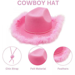 Feather Cowboy Hat with Heart Sunglasses for Women